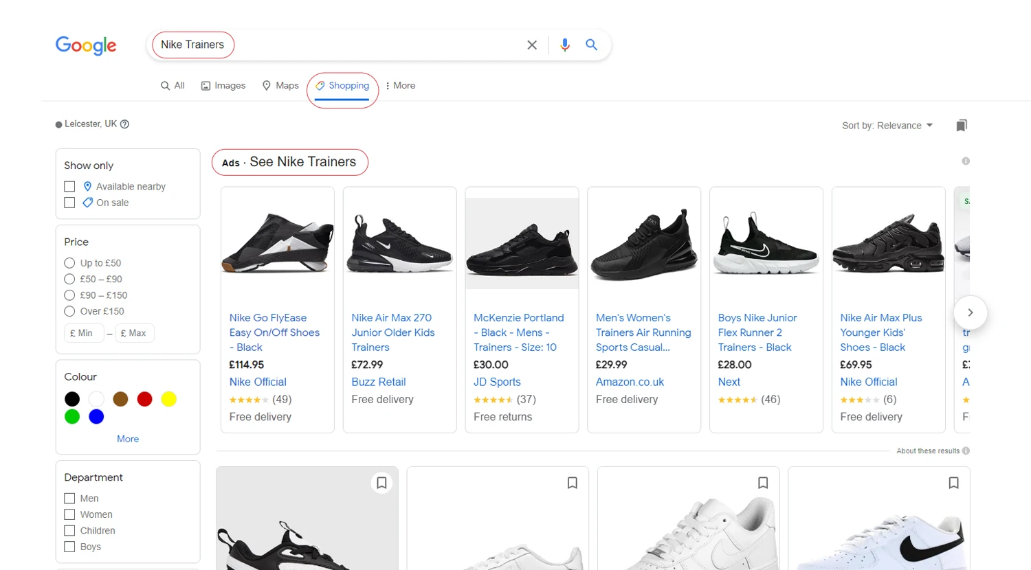 Google Shopping Ads Screenshot