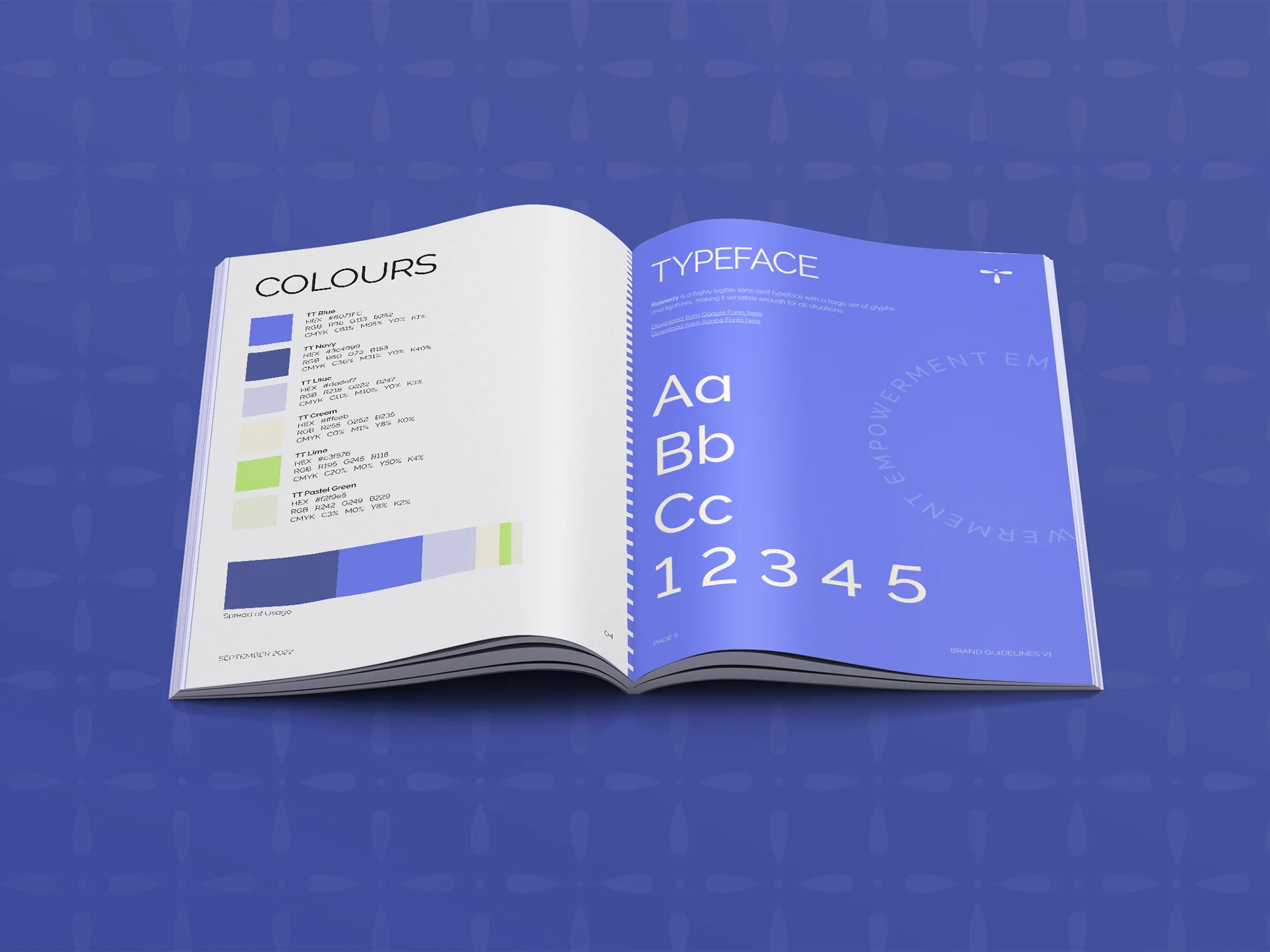 Brand guidelines pages mockup for tomorrow together