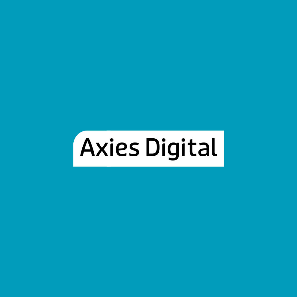 Axies Digital logo on a teal background, placeholder image